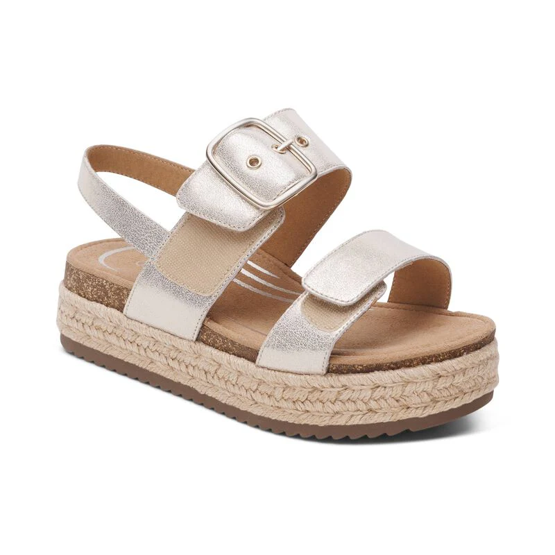 WOMEN'S AETREX VANIA ARCH SUPPORT PLATFORM SANDAL | CHAMPAGNE - Image 7