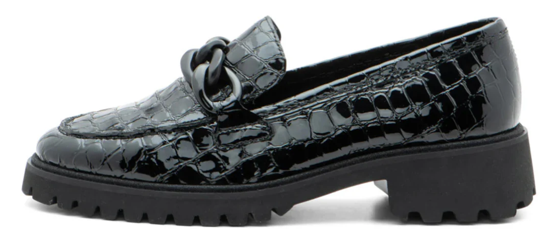 WOMEN'S ARA KIANA CHUNKY SOLE CHAIN LOAFER | BLACK CROCO PATENT - Image 2