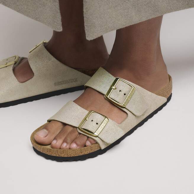 WOMEN'S BIRKENSTOCK ARIZONA BS | TAUPE SUEDE SHIMMERING - Image 6