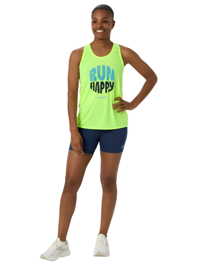 WOMEN'S BROOKS DISTANCE TANK 3.0 | NEO YELLOW / RUN HAPPY - Image 4