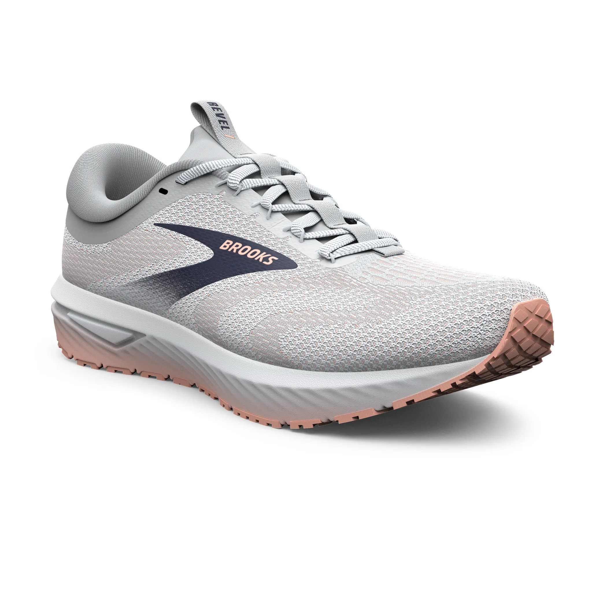 WOMEN'S BROOKS REVEL 7 | OYSTER / WHITE / TROPICAL PEACH - Image 2