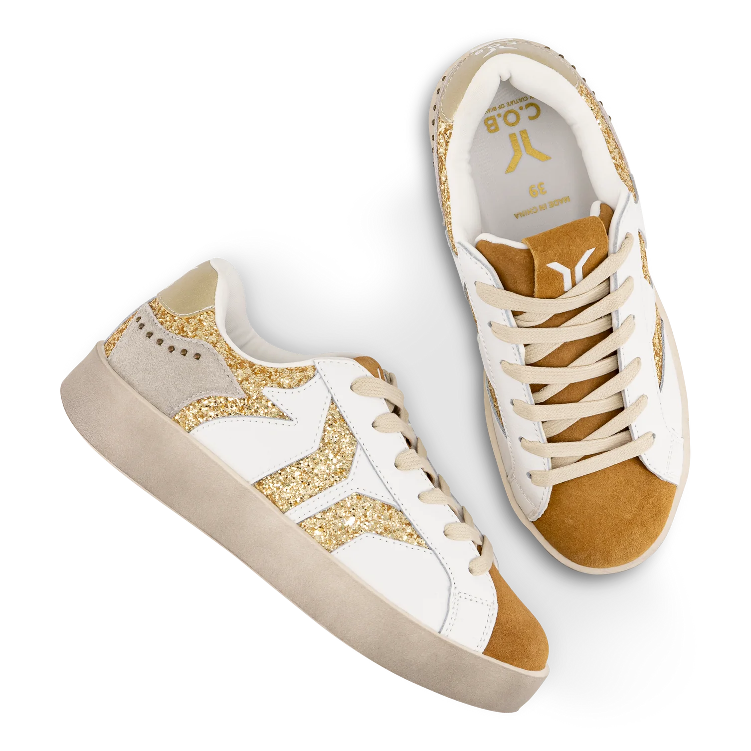 WOMEN'S C.O.B by CULTURE OF BRAVE PLAY LEATHER SNEAKER | GOLD / GLITTER WINGS - Image 6