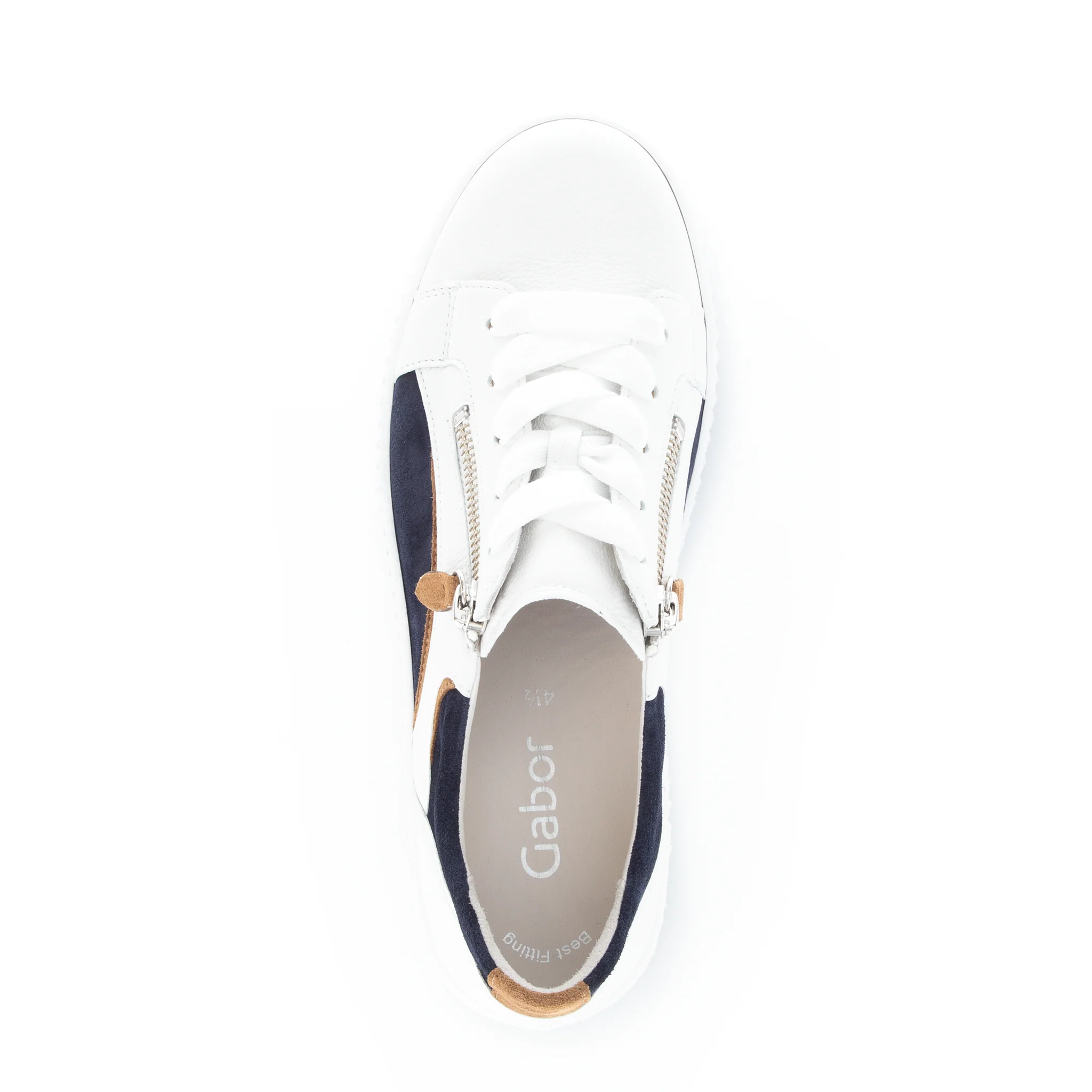 WOMEN'S GABOR 43.330.20 COLOR BLOCK DOUBLE ZIP SNEAKER | WHITE / BLUE / BROWN - Image 3