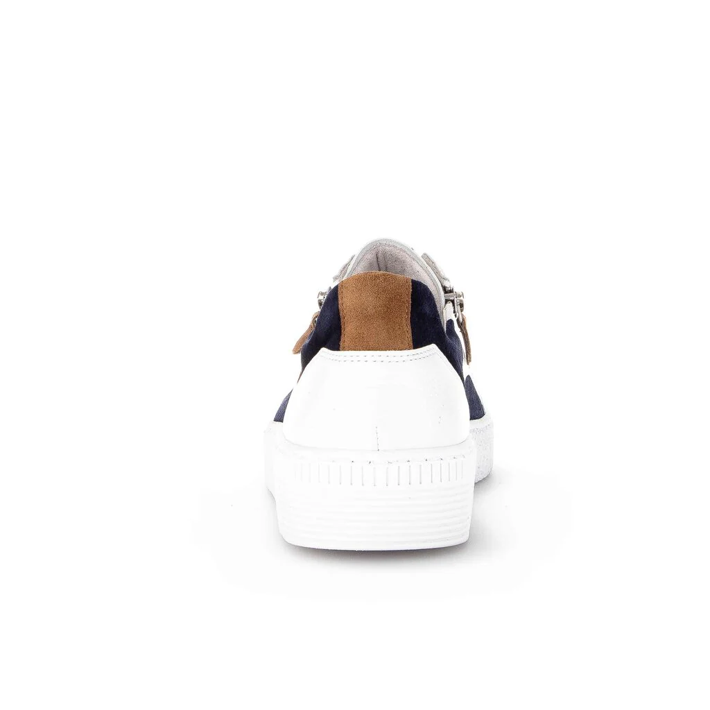 WOMEN'S GABOR 43.330.20 COLOR BLOCK DOUBLE ZIP SNEAKER | WHITE / BLUE / BROWN - Image 4