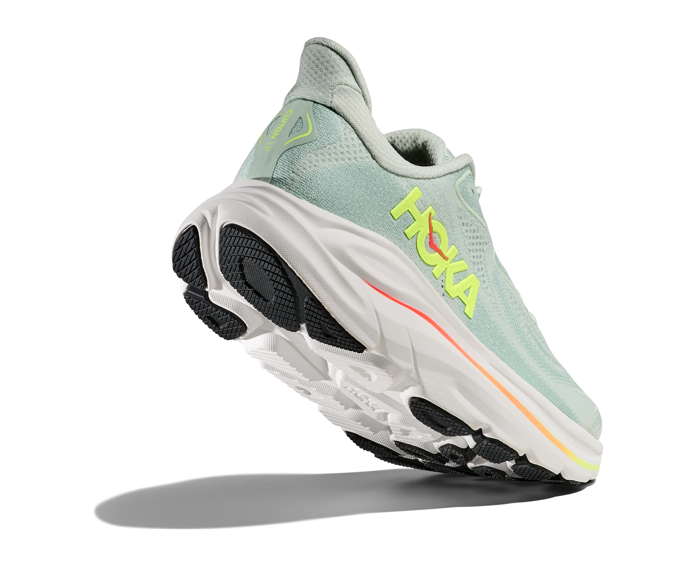WOMEN'S HOKA CLIFTON 10 | SEA GLASS | NEON FLAME - Image 4