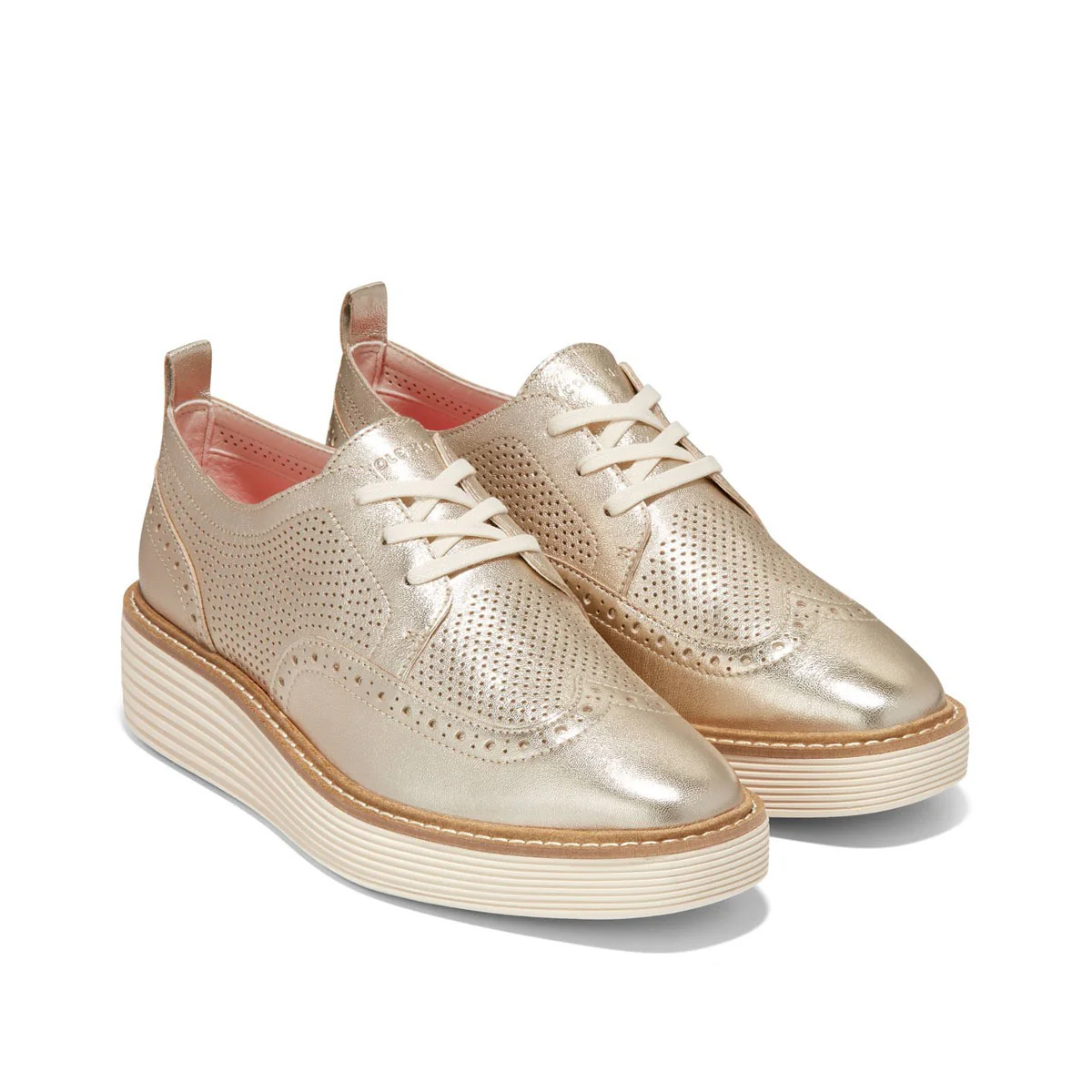 WOMEN'S COLE HAAN ØRIGINAL GRAND PLATFORM WINGTIP OXFORD | GOLD TALCA / IVORY - Image 3