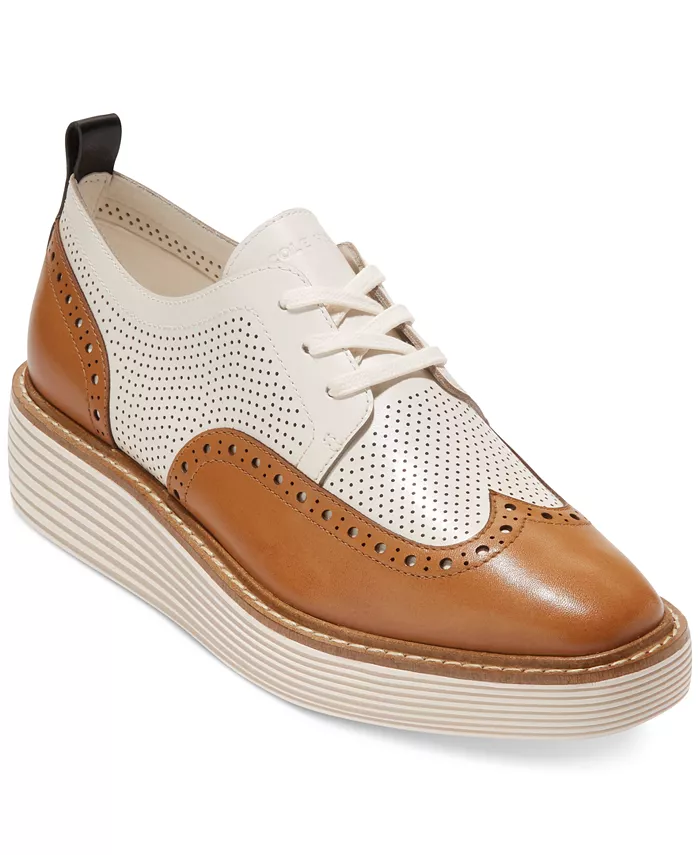 WOMEN'S COLE HAAN ØRIGINAL GRAND PLATFORM WINGTIP OXFORD | PECAN / IVORY - Image 3