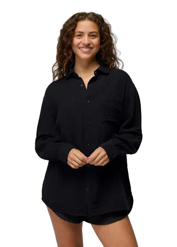 WOMEN'S PRANA HIDEAWAYS BUTTON DOWN TOP | BLACK