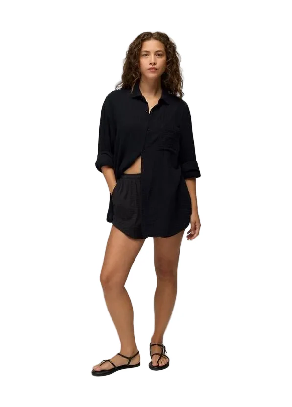 WOMEN'S PRANA HIDEAWAYS BUTTON DOWN TOP | BLACK - Image 4