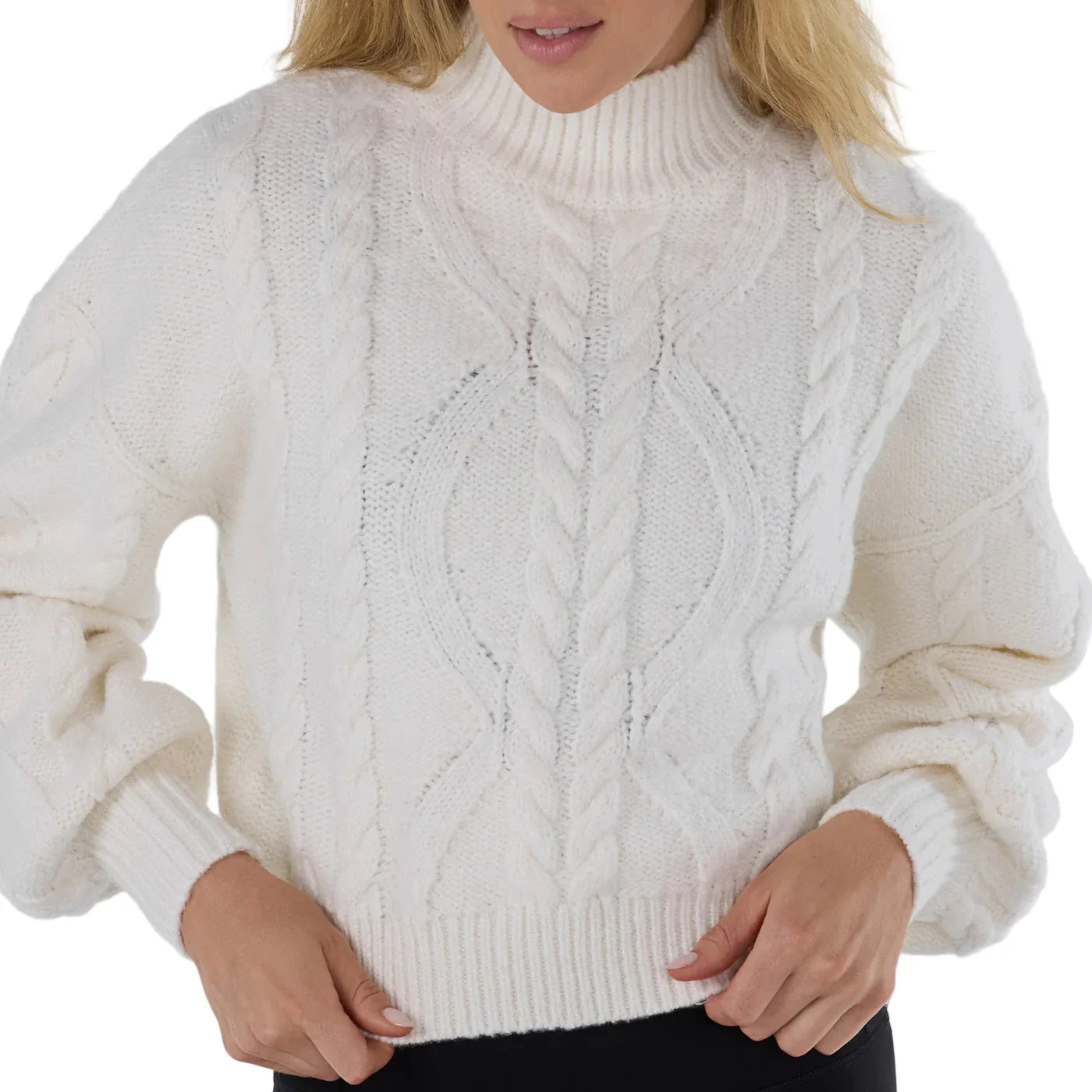 WOMEN'S TAVI HI LOW CABLE SWEATER | COCONUT - Image 3