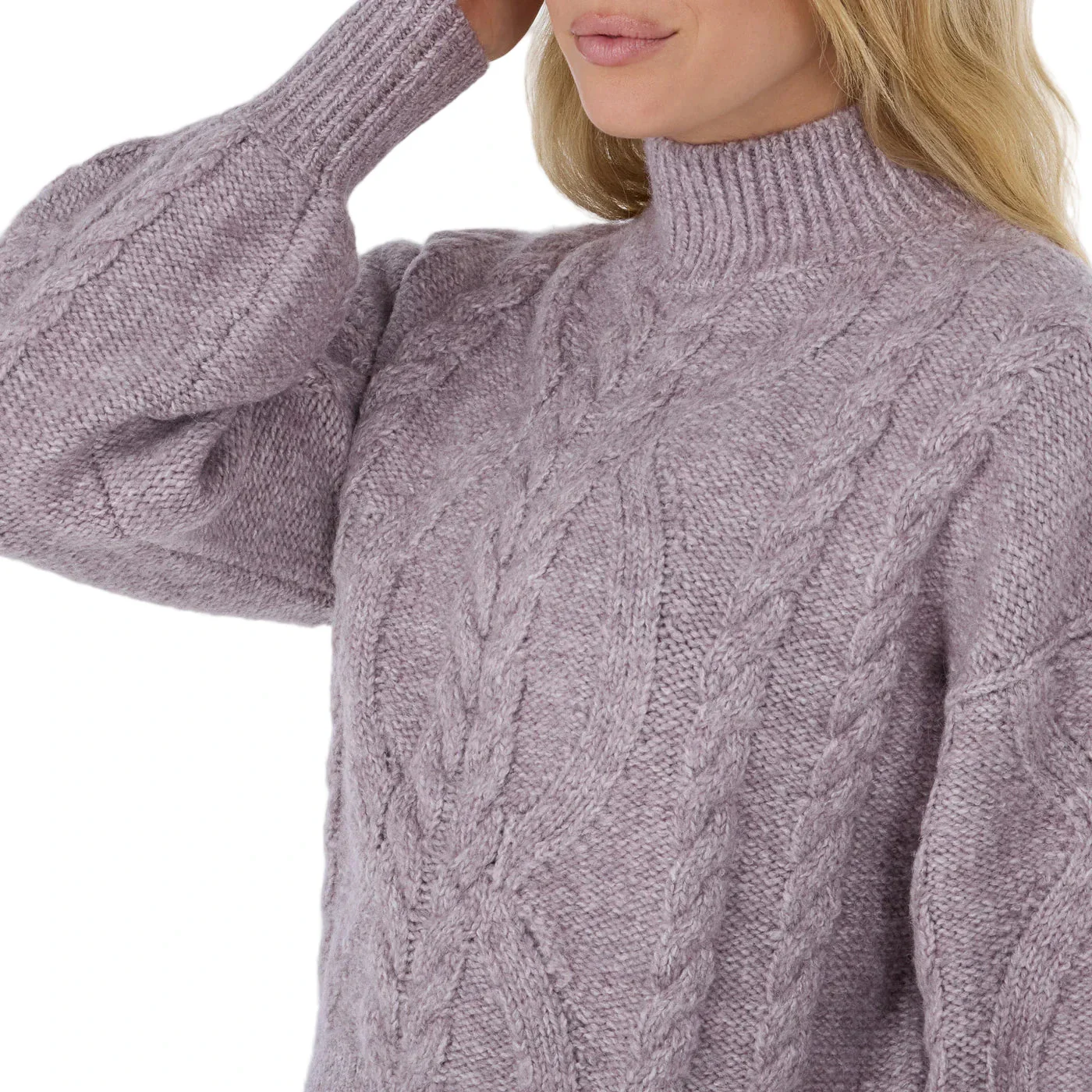 WOMEN'S TAVI HI LOW CABLE SWEATER | LAVENDER MIST - Image 3