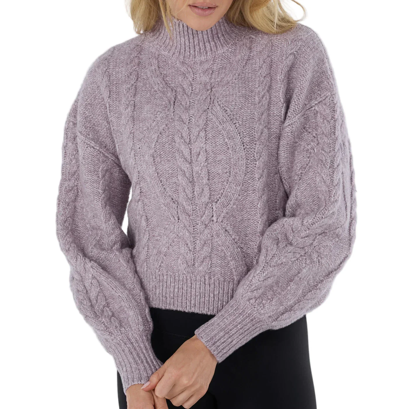 WOMEN'S TAVI HI LOW CABLE SWEATER | LAVENDER MIST - Image 4