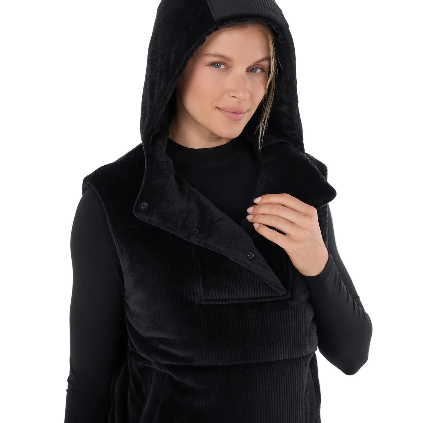 WOMEN'S TAVI RIBBED VELOUR PUFFER VEST | EBONY - Image 2