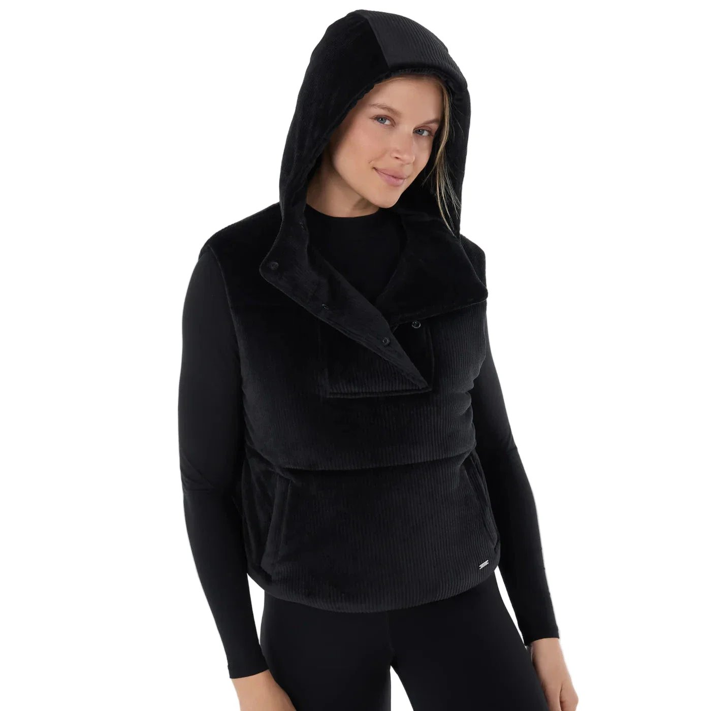 WOMEN'S TAVI RIBBED VELOUR PUFFER VEST | EBONY - Image 3