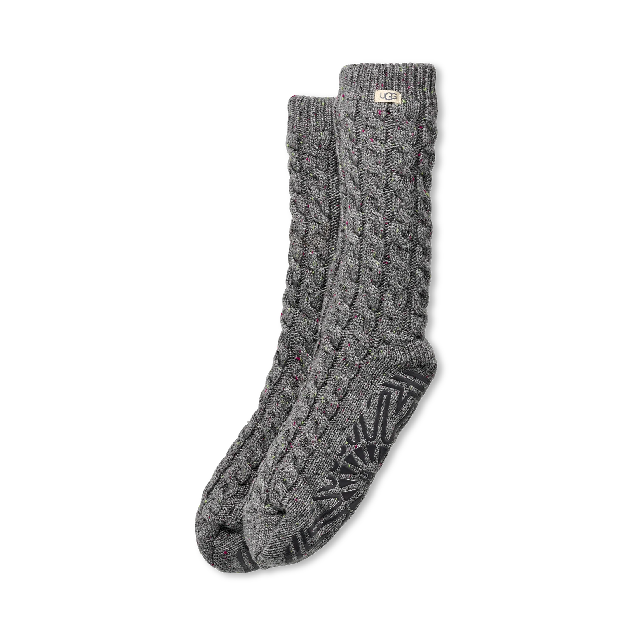 WOMEN'S UGG ELOWYN CABLE KNIT FLEECE LINED SOCKS | CHARCOAL HEATHER CONFETTI - Image 2