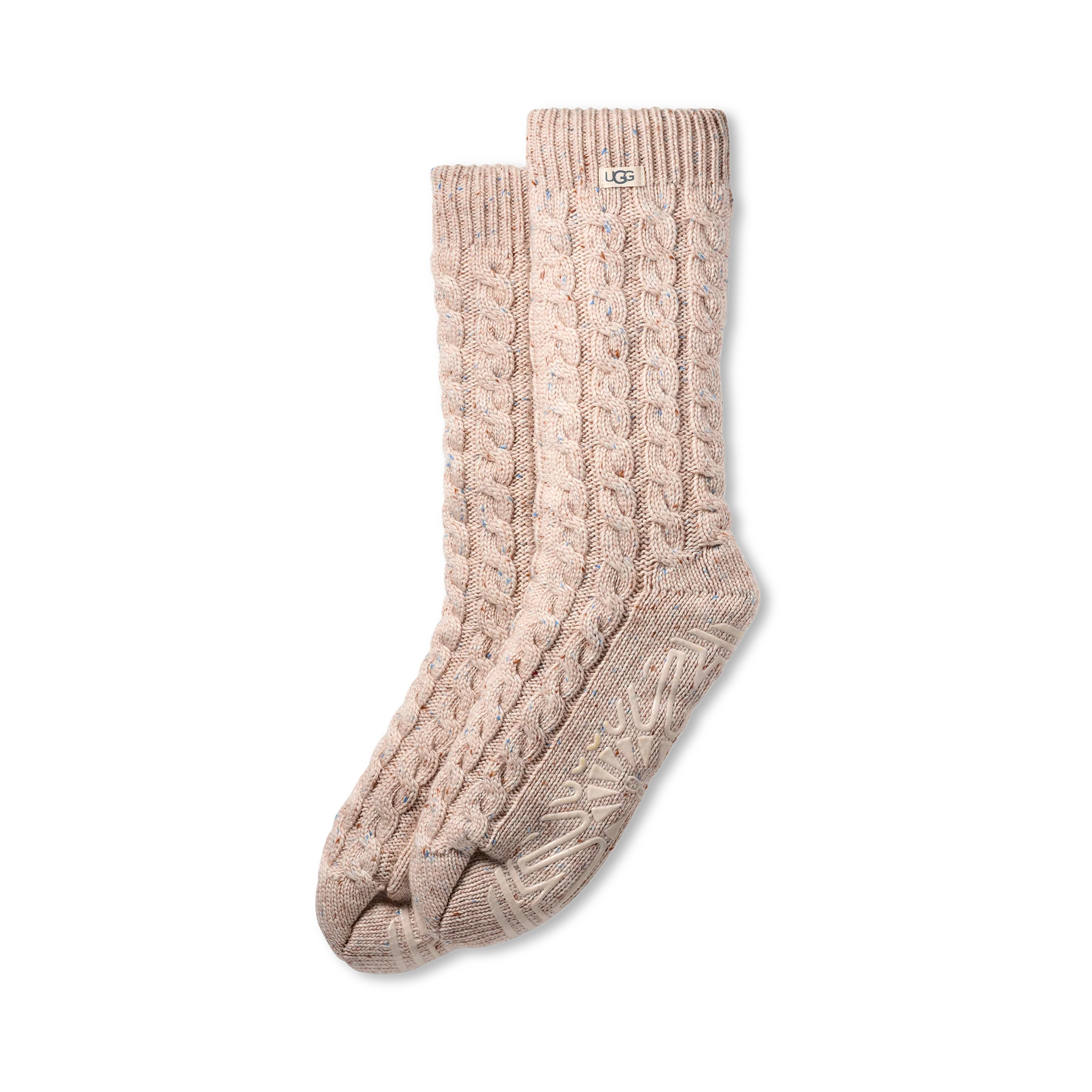 WOMEN'S UGG ELOWYN CABLE KNIT FLEECE LINED SOCKS | CREAM CONFETTI - Image 2