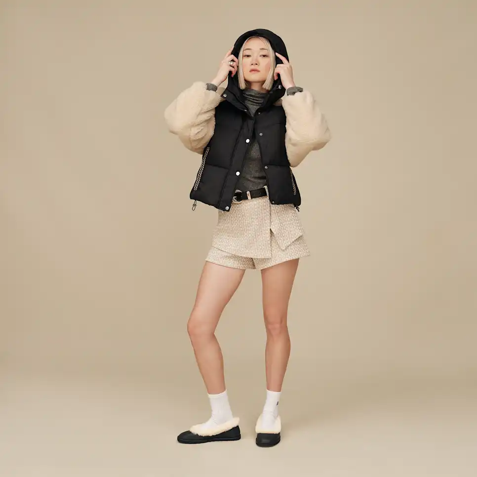 WOMEN'S UGG MYKAH UGGBRAID PUFFER JACKET | BLACK | CREAM - Image 5