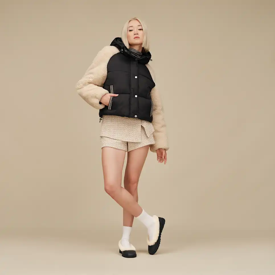 WOMEN'S UGG MYKAH UGGBRAID PUFFER JACKET | BLACK | CREAM - Image 7